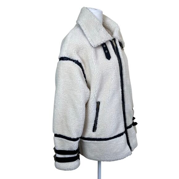 Copperose /Nasty Gal/ S-M Teddy Faux-Sherpa Aviator Jacket W Contrast Piping - Picture 5 of 16